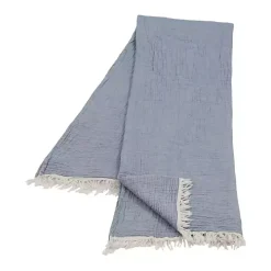 Blue Crinkled Cotton Fringe Throw