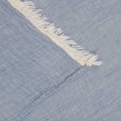 Blue Crinkled Cotton Fringe Throw