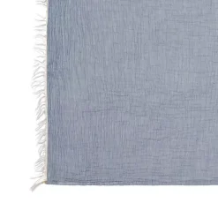 Blue Crinkled Cotton Fringe Throw