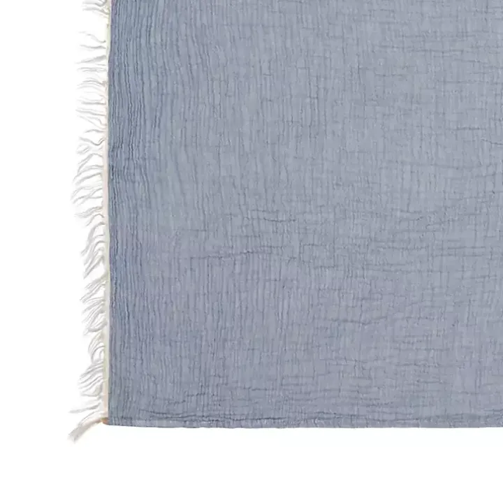 Blue Crinkled Cotton Fringe Throw