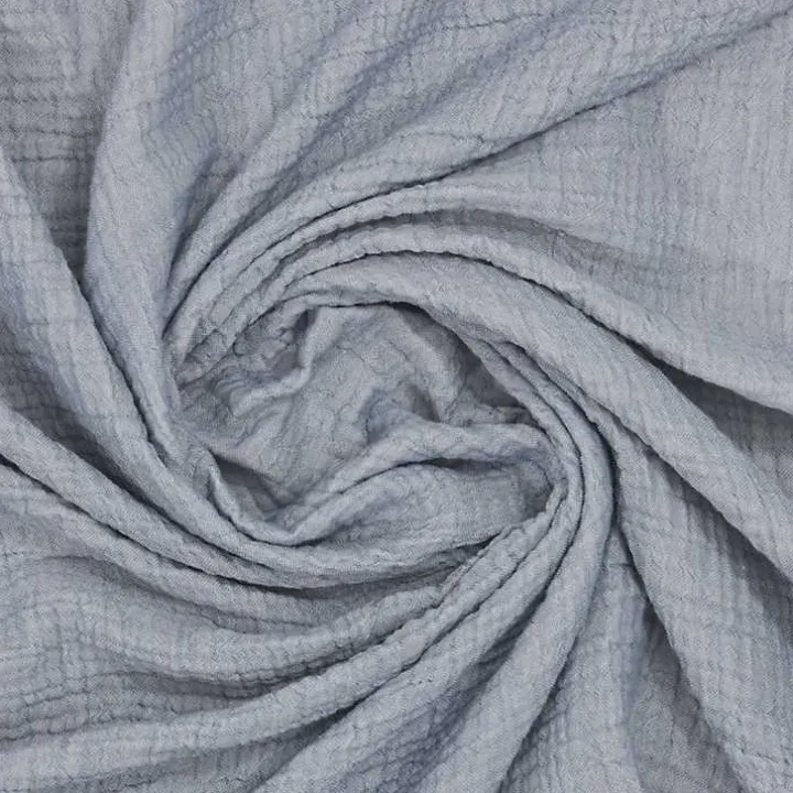 Blue Crinkled Cotton Fringe Throw