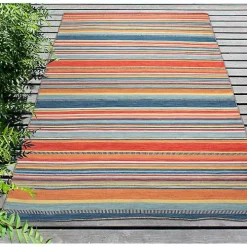 Blue Dhurri Stripe Indoor/Outdoor Area Rug, 7x9