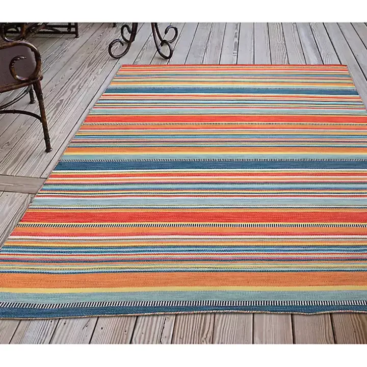Blue Dhurri Stripe Indoor/Outdoor Area Rug, 7x9
