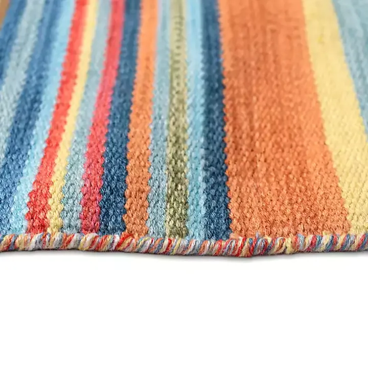 Blue Dhurri Stripe Indoor/Outdoor Area Rug, 7x9