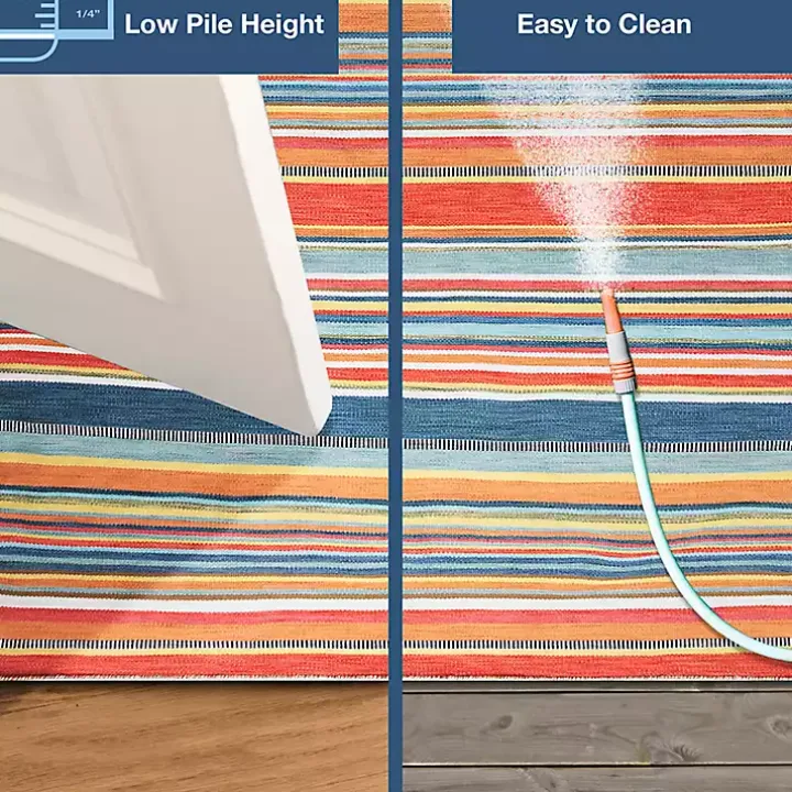 Blue Dhurri Stripe Indoor/Outdoor Area Rug, 7x9