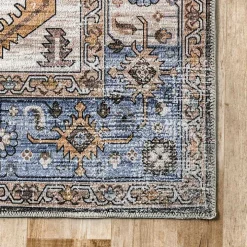 Blue Distressed Medallion Washable Area Rug, 5x8