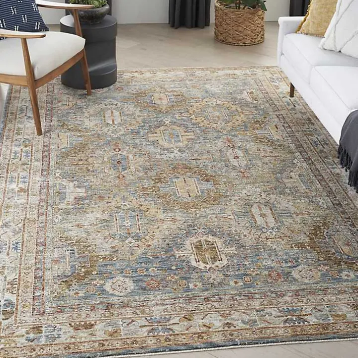 Blue Distressed Multi Medallion Area Rug, 5x7
