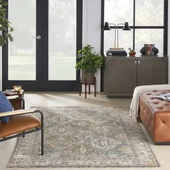 Blue Distressed Multi Medallion Area Rug, 5x7