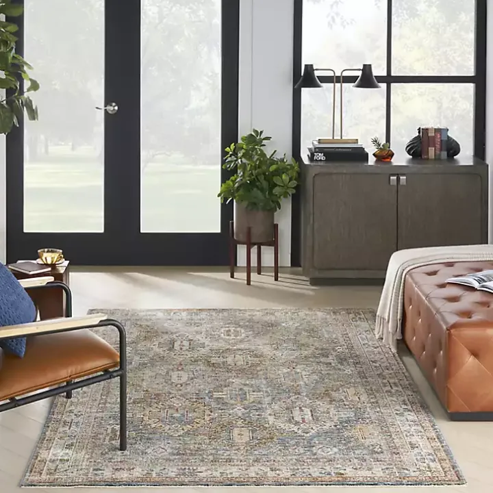 Blue Distressed Multi Medallion Area Rug, 5x7