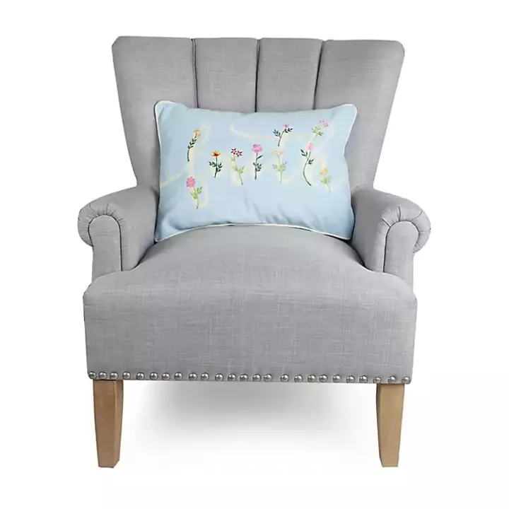 Blue Faith Floral Embroidered Lumbar Pillow