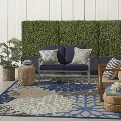 Blue Floral Burst Outdoor Area Rug, 6x9