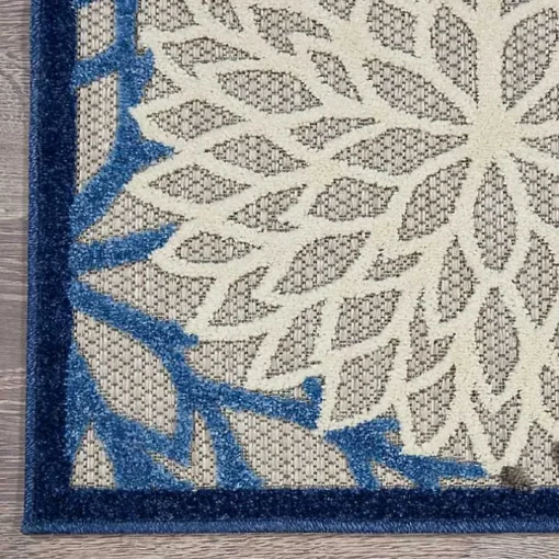 Blue Floral Burst Outdoor Area Rug, 6x9