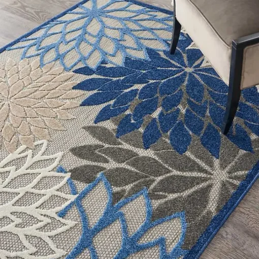 Blue Floral Burst Outdoor Area Rug, 6x9