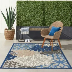 Blue Floral Burst Outdoor Area Rug, 6x9