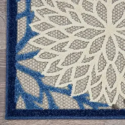Blue Floral Burst Round Outdoor Area Rug, 7x7
