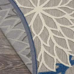 Blue Floral Burst Round Outdoor Area Rug, 7x7