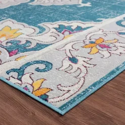 Blue Floral Medallion Outdoor Area Rug, 7x9