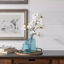 Blue Glass Bottle Vases, Set of 2