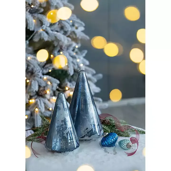 Blue Glass Cone Shaped Christmas Tree, 11.5 in.