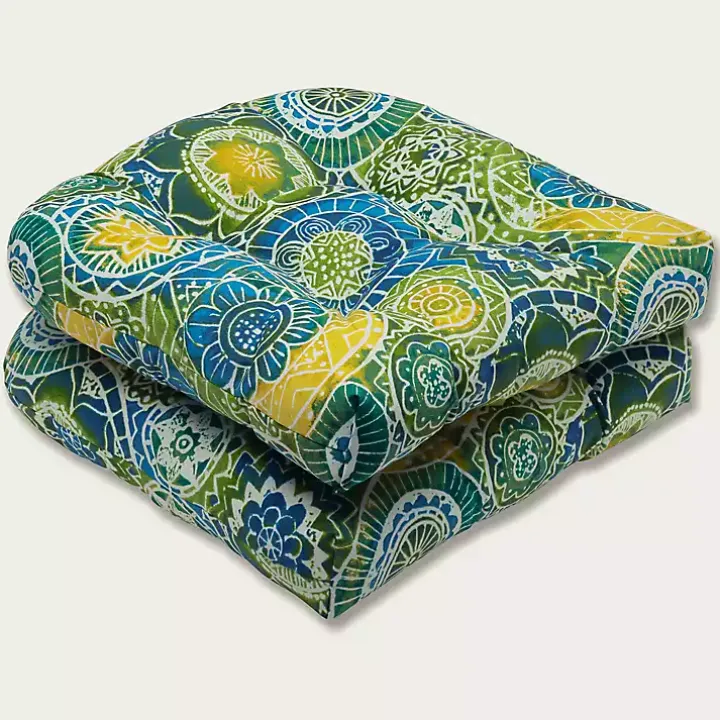 Blue Green Lagoon Wicker Chair Cushions, Set of 2