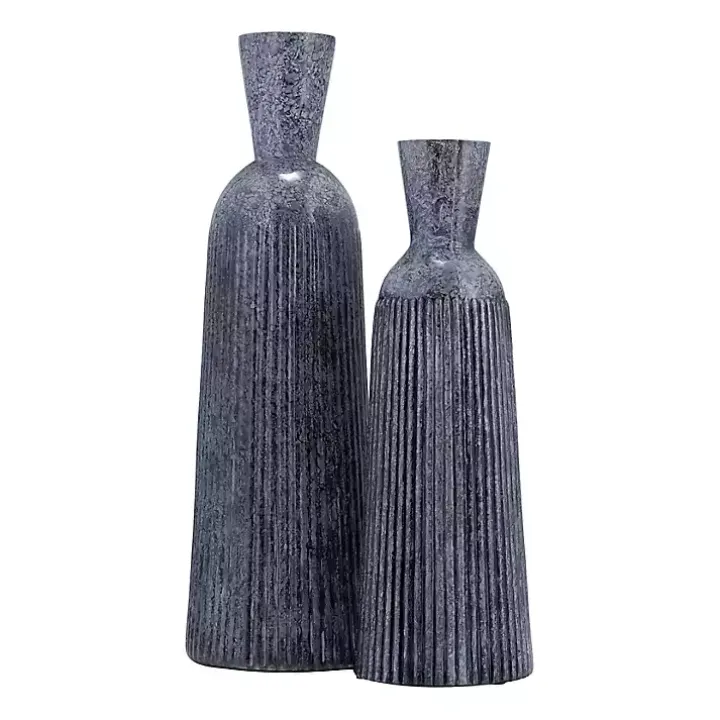 Blue Grooved Glass Vase, 20in