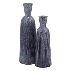 Blue Grooved Glass Vase, 20in