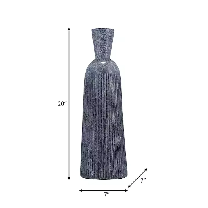 Blue Grooved Glass Vase, 20in