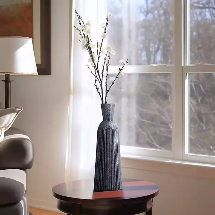 Blue Grooved Glass Vase, 16in