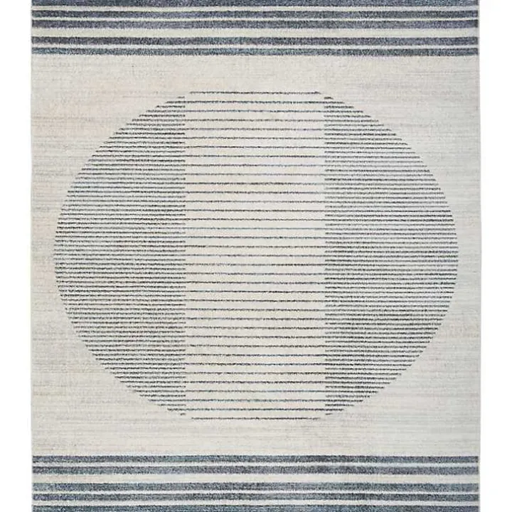 Blue Linear Sphere Washable Area Rug, 7x10