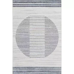Blue Linear Sphere Washable Area Rug, 3x5