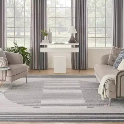 Blue Linear Sphere Washable Area Rug, 7x10