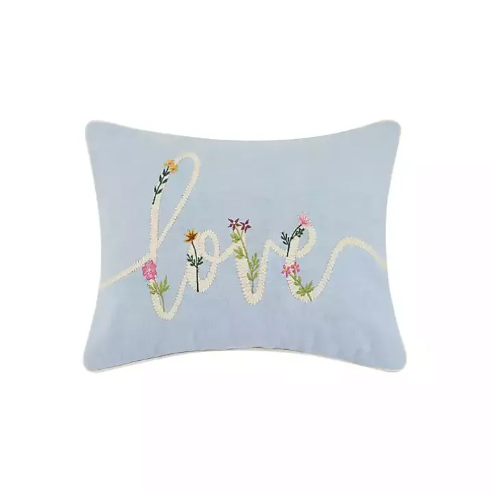 Blue Love Floral Embroidered Lumbar Pillow