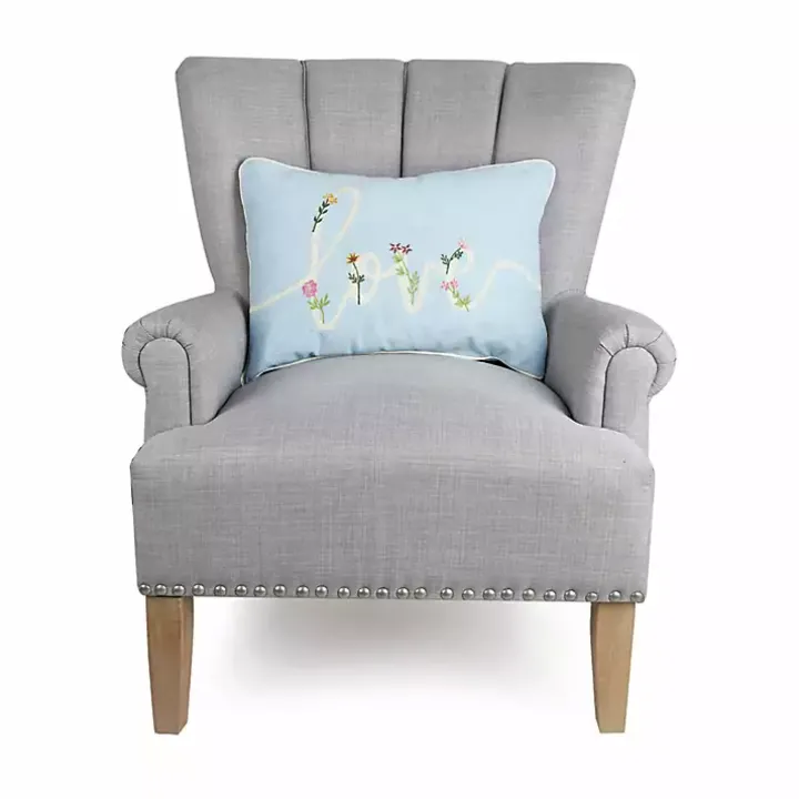 Blue Love Floral Embroidered Lumbar Pillow