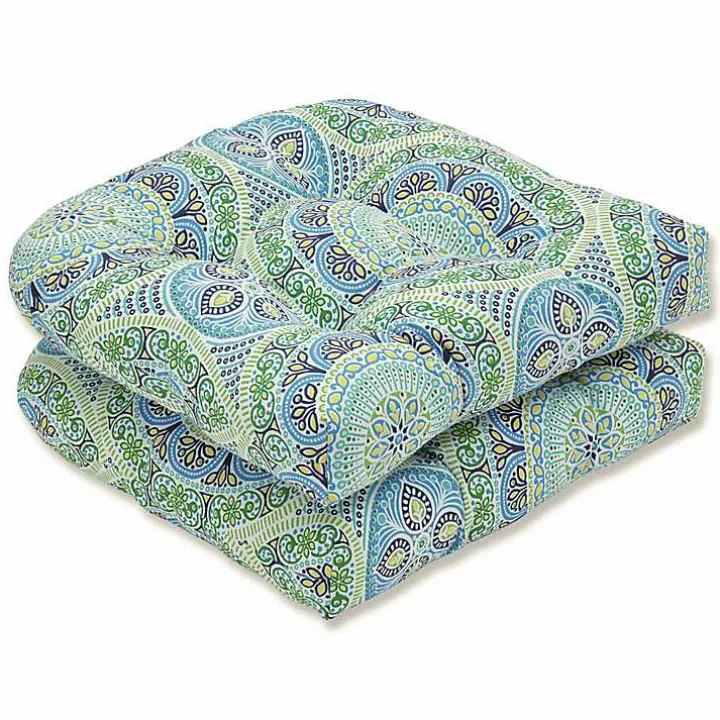 Blue Medallion Wicker Chair Cushions, Set of 2