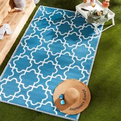 Blue Moroccan Trellis Outdoor Area Rug, 4x6