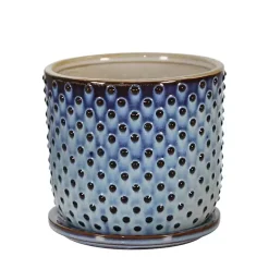 Blue Ombre Dotted Ceramic Planter with Saucer