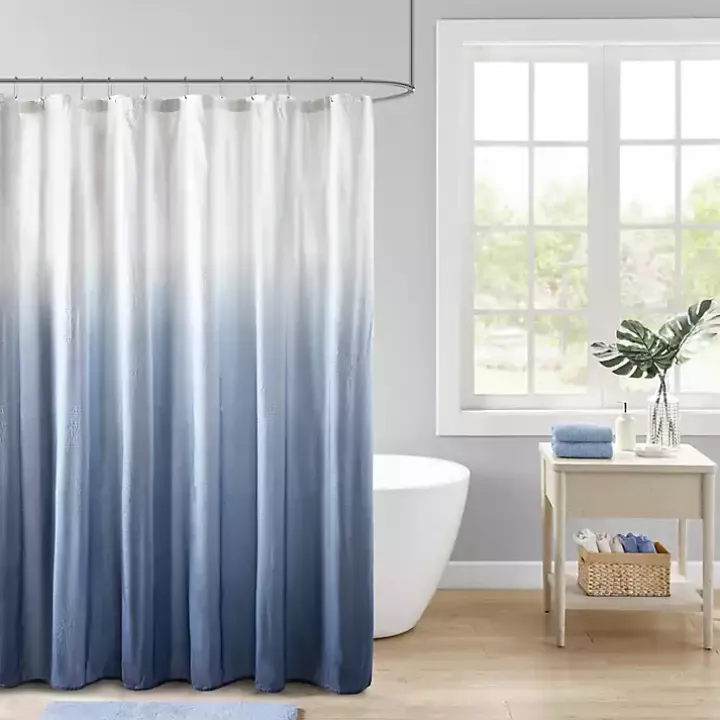 Blue Ombre Seersucker Shower Curtain