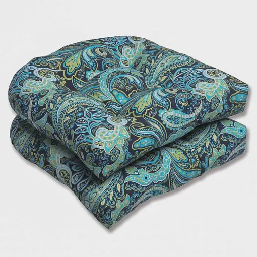 Blue Paisley Outdoor Seat Cushions, Set of 2
