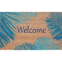 Blue Palm Fronds Welcome Coir Doormat