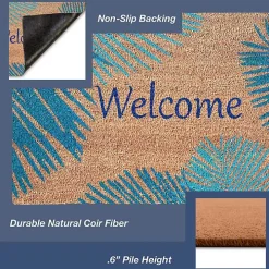 Blue Palm Fronds Welcome Coir Doormat