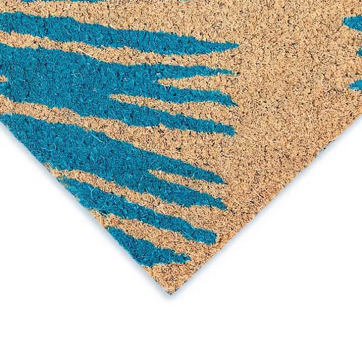 Blue Palm Fronds Welcome Coir Doormat