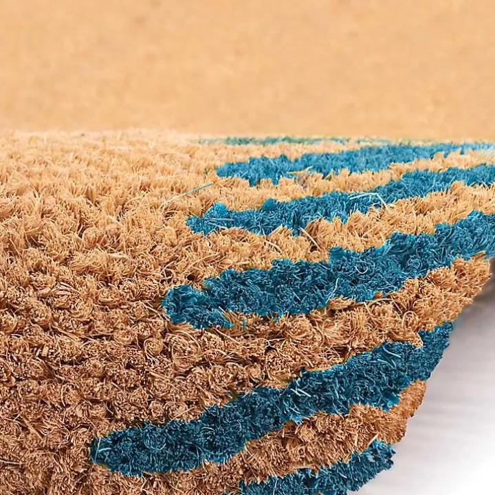 Blue Palm Fronds Welcome Coir Doormat