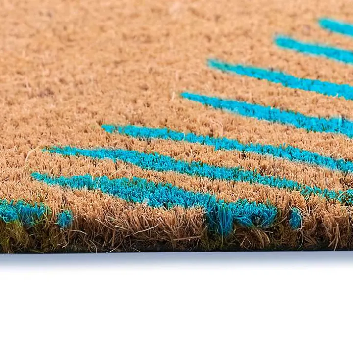 Blue Palm Fronds Welcome Coir Doormat