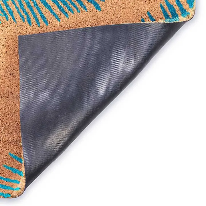 Blue Palm Fronds Welcome Coir Doormat