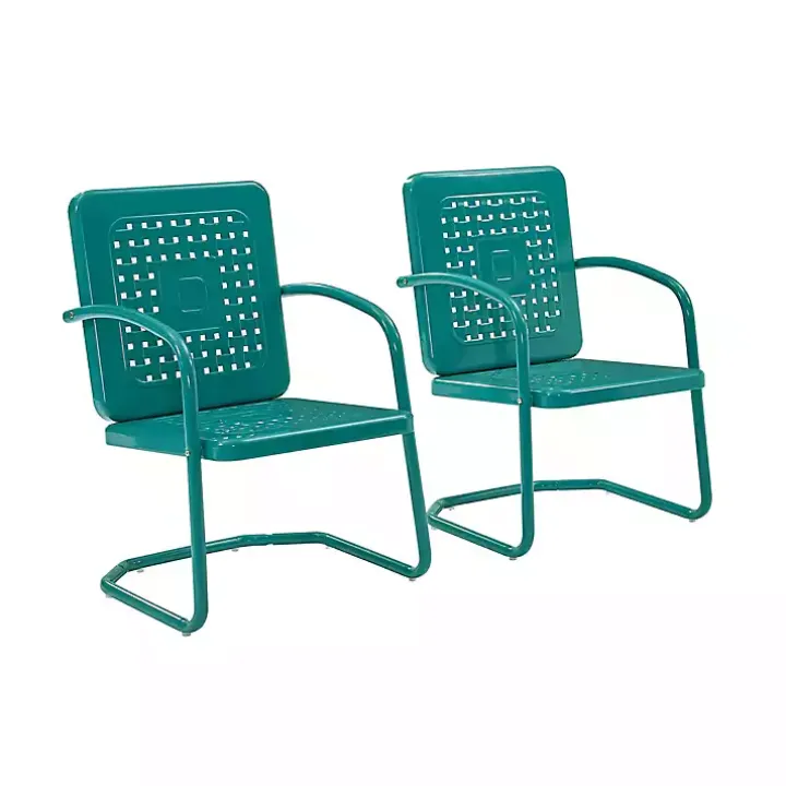 Blue Retro Basket Weave Chairs, Set of 2