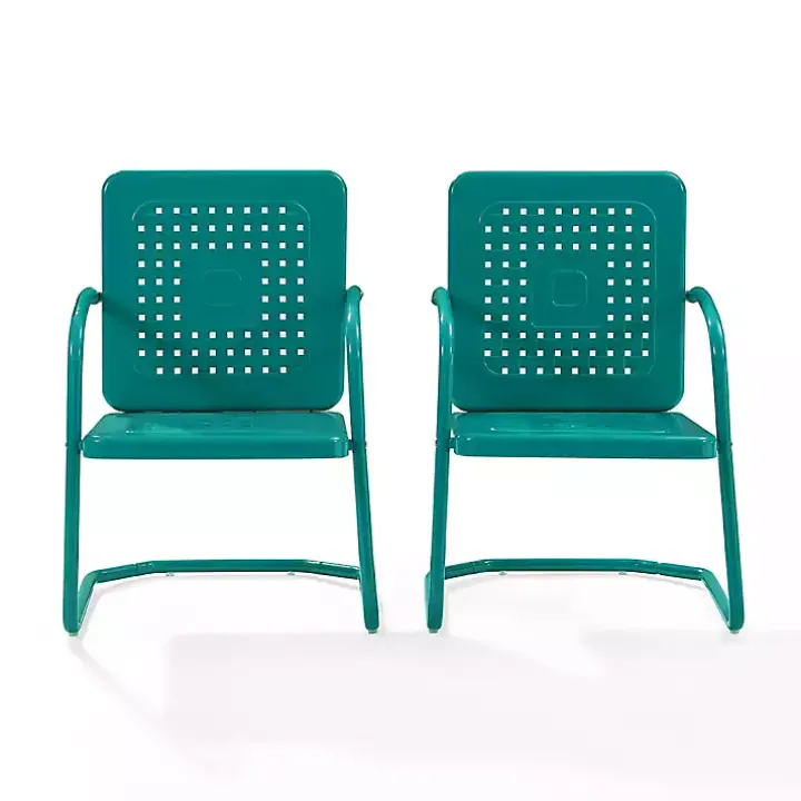 Blue Retro Basket Weave Chairs, Set of 2