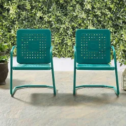 Blue Retro Basket Weave Chairs, Set of 2