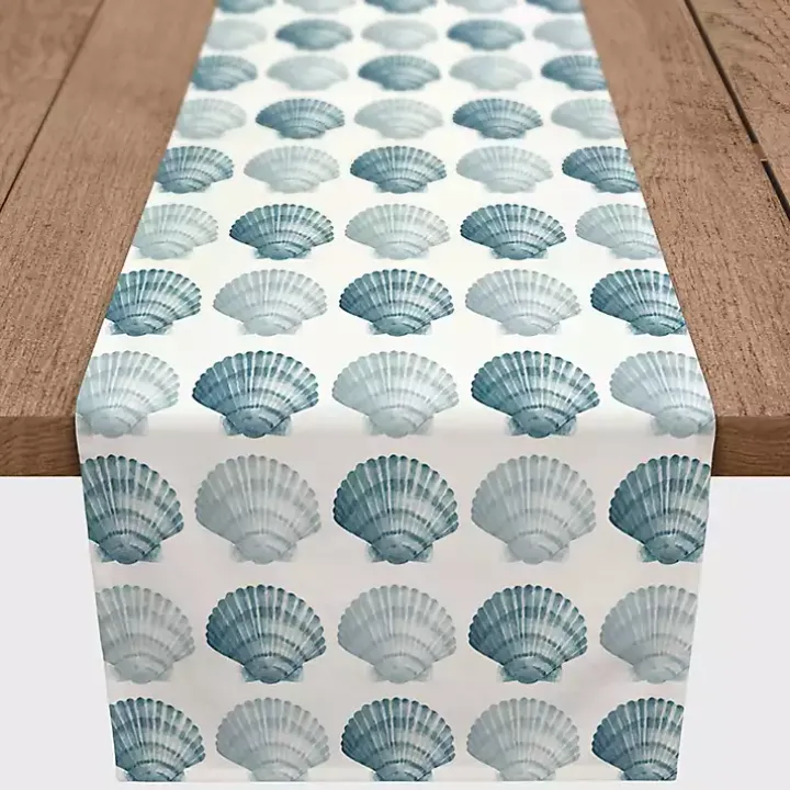 Blue Scallop Seashells Table Runner, 72 in.
