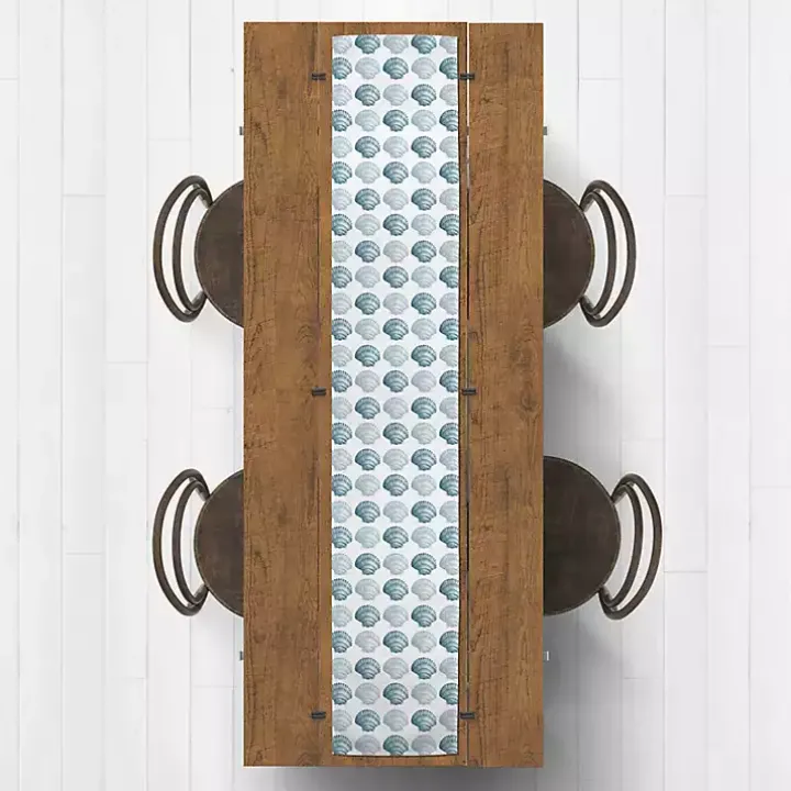 Blue Scallop Seashells Table Runner, 72 in.