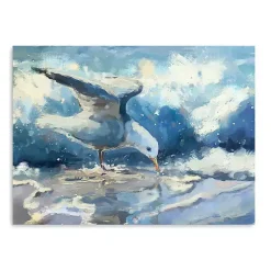 Blue Seagull and Waves Canvas Art Print